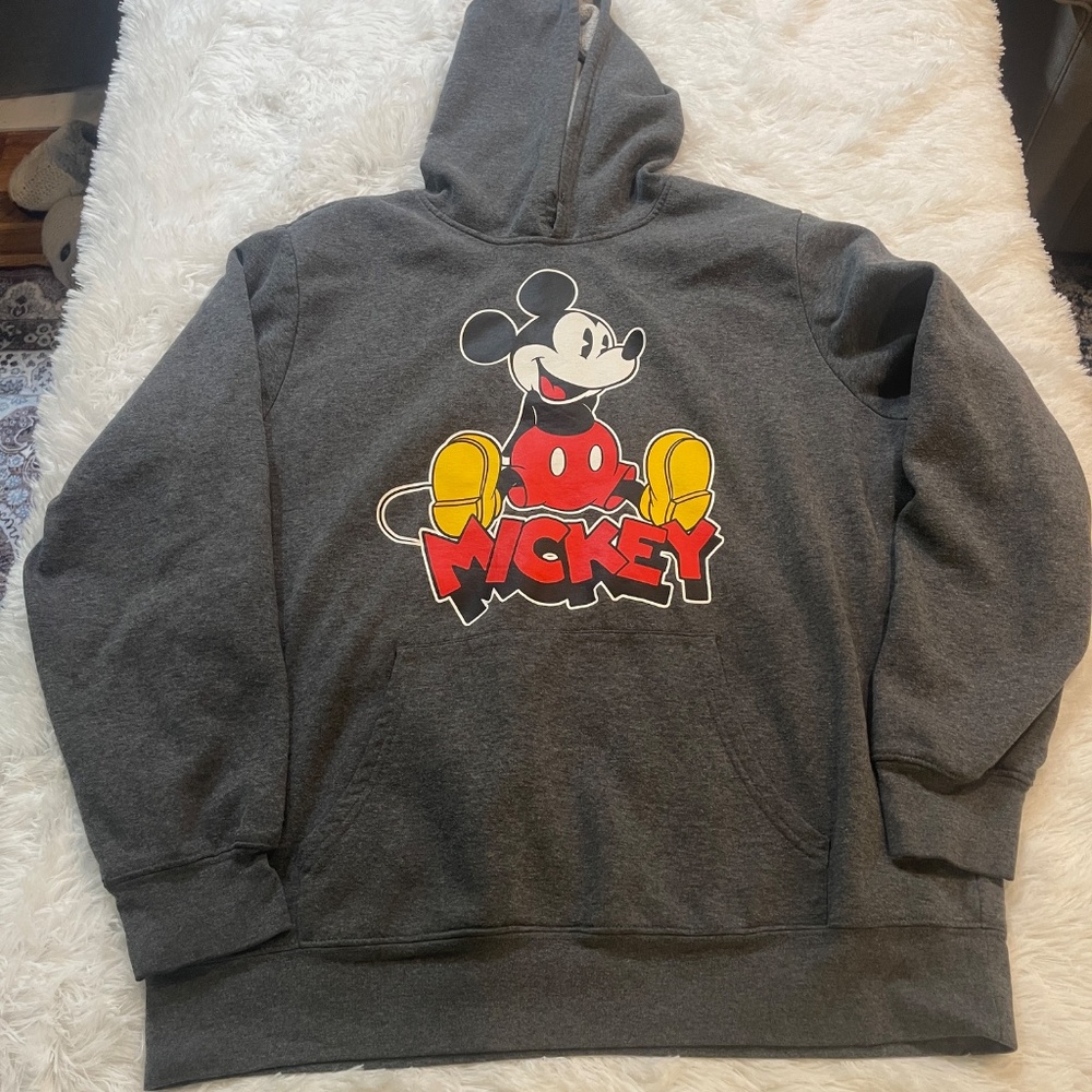 Disney Mickey Mouse Unisex Graphic Hoodie Sweatshirt XL Charcoal‎ grey Pocket